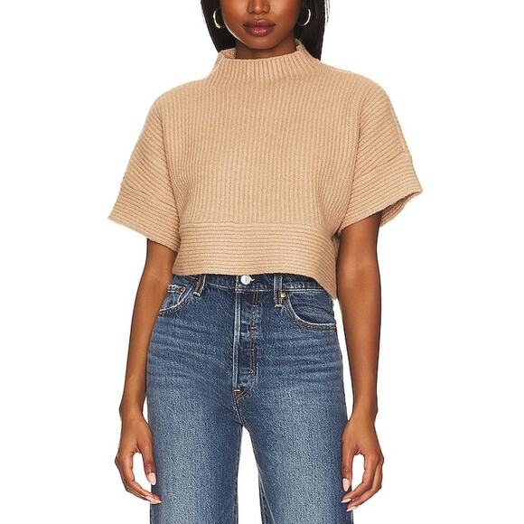 L'Academie Sweaters - L'Academie 'Aurela' Tan Acrylic Mock Neck Pullover Size XS